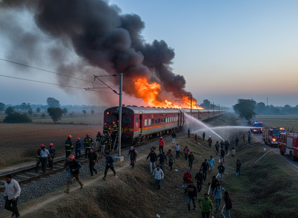 Massive Fire Engulfs Delhi-Bound Rajdhani Express in Madhya Pradesh's Ratlam: All Passengers Rescued in Early Morning Heroics