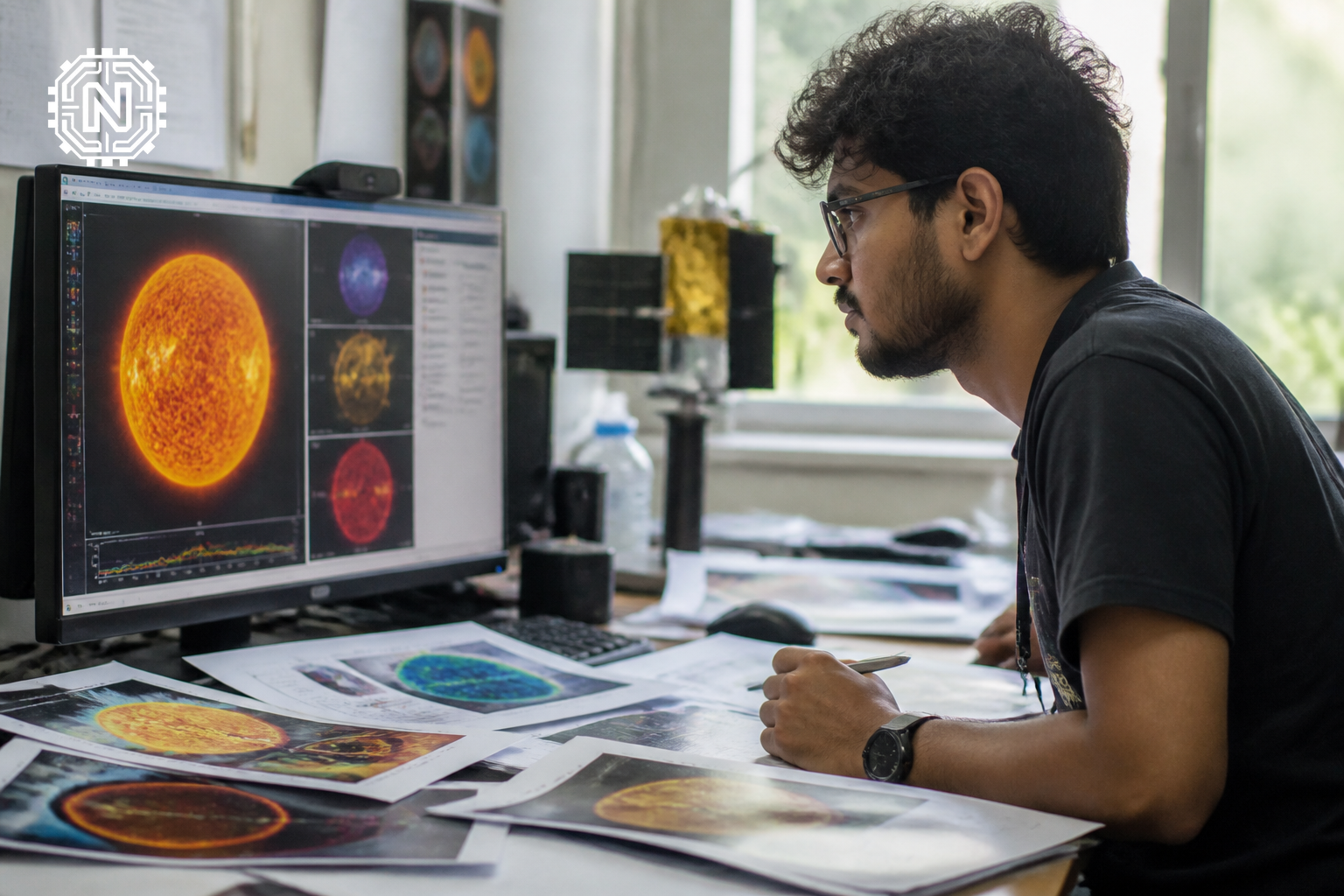Researcher examining solar data from Aditya L1 findings