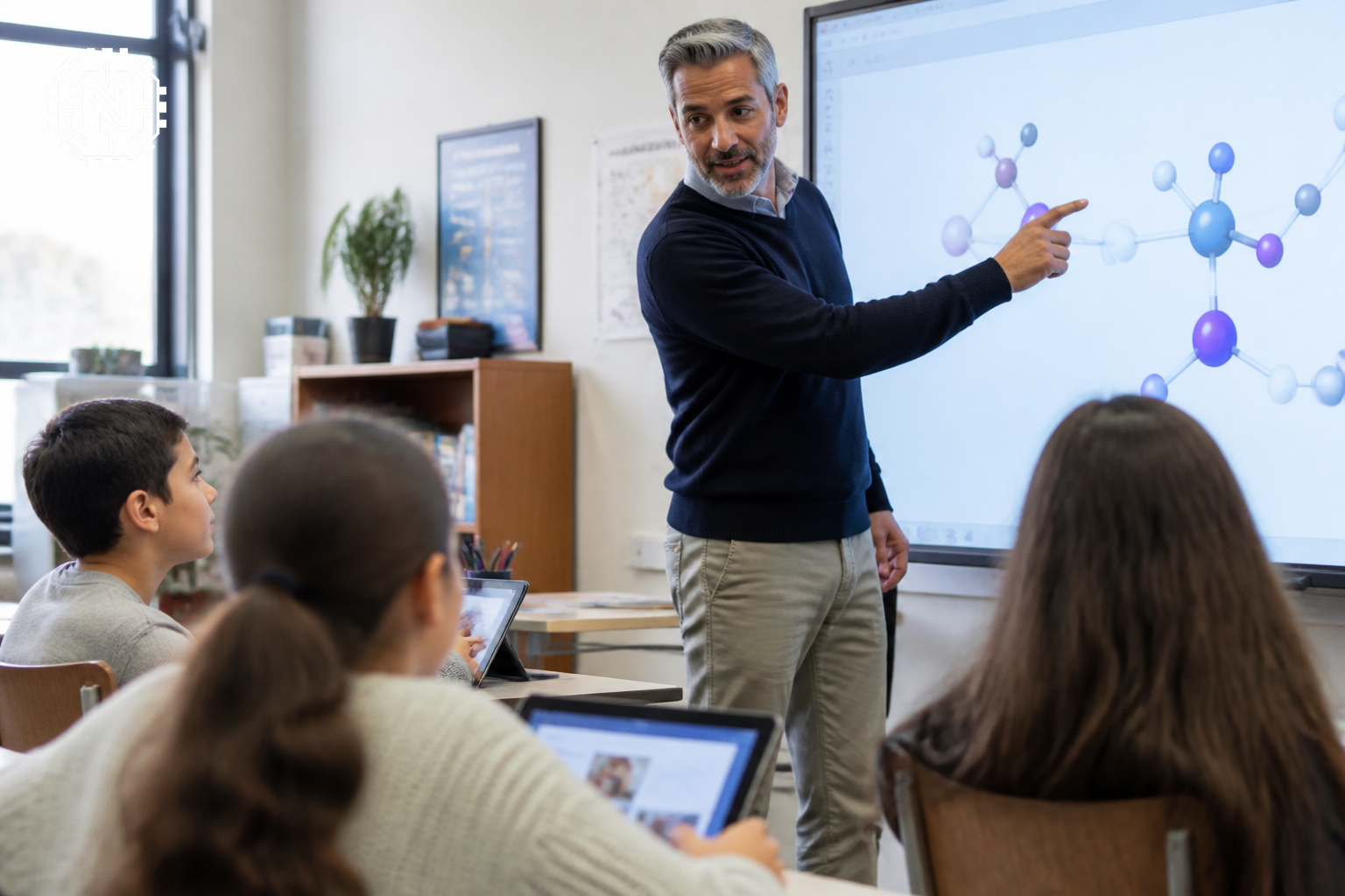 Teacher customizing lessons with AI technology for students