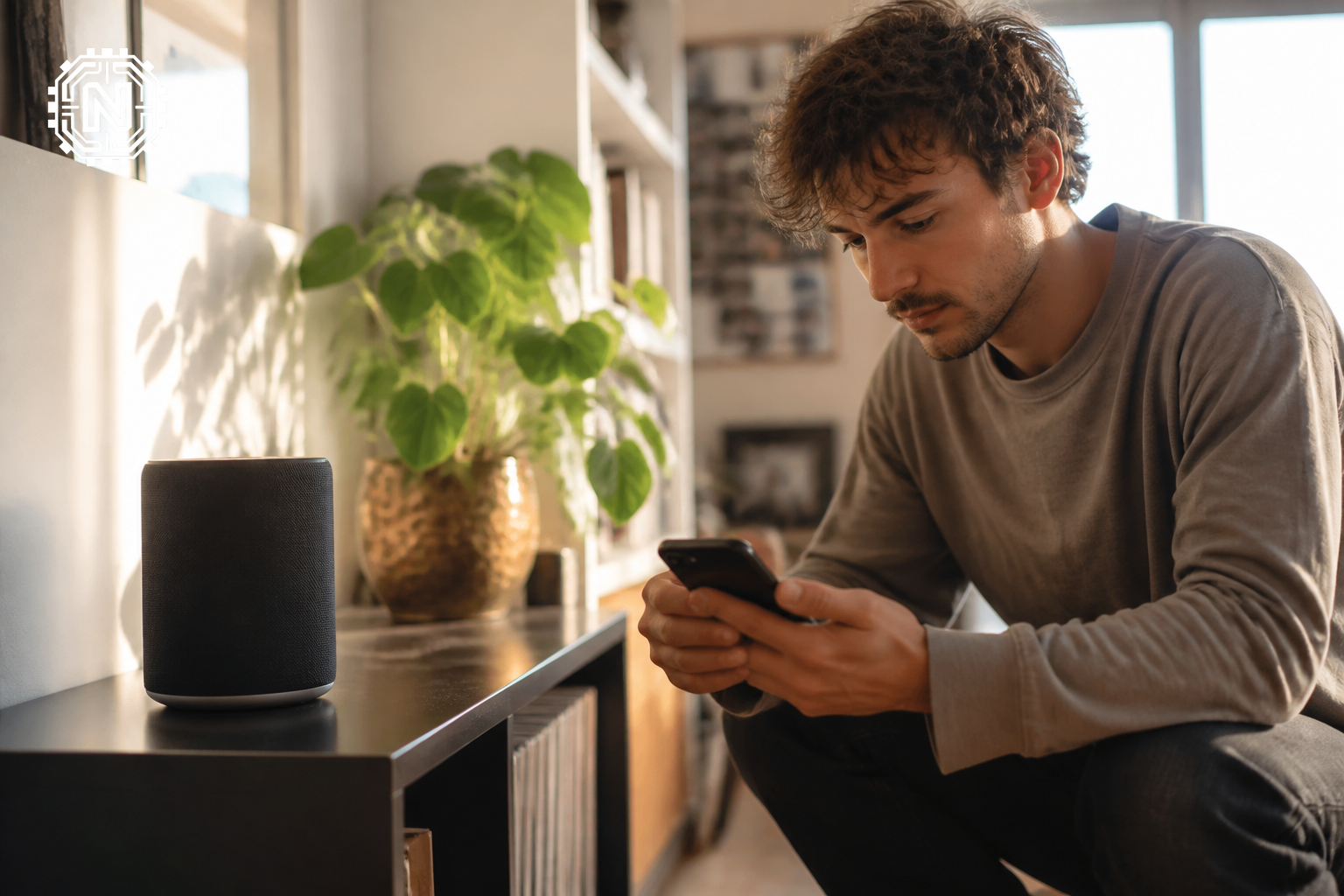 Smart speaker setup with a user adjusting settings