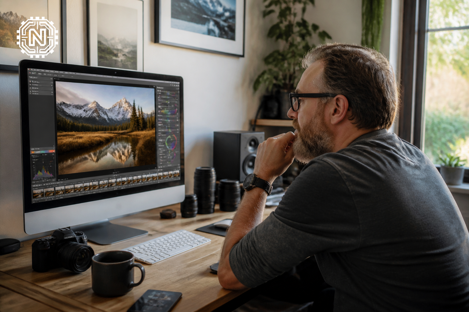 photographer evaluating images edited with AI tools