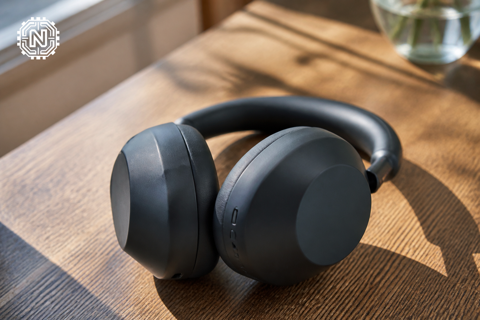 Key specifications of Sony WH-1000XM6 headphones on a table