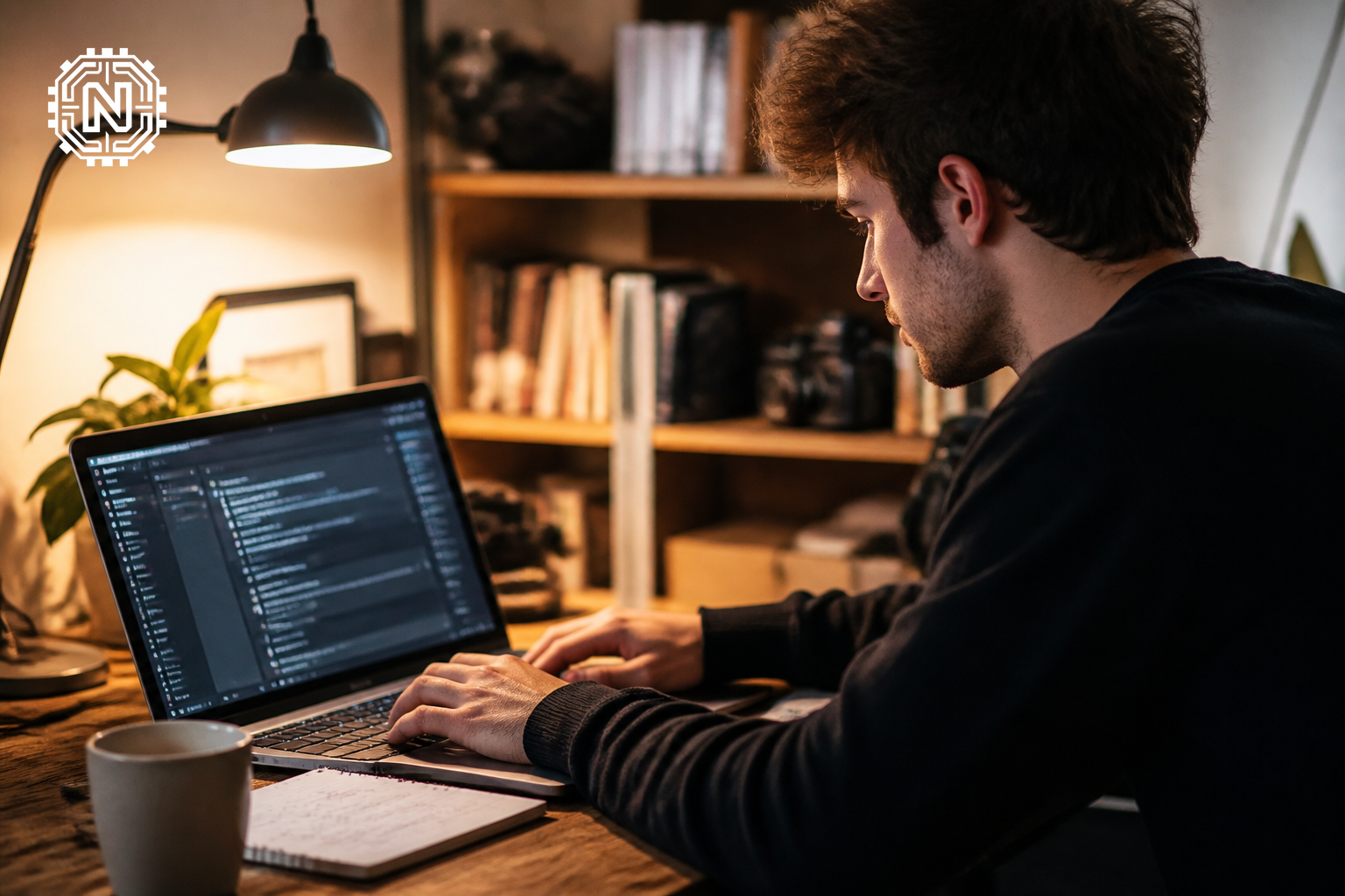 User engaging with ChatGPT-4 Turbo in a home office