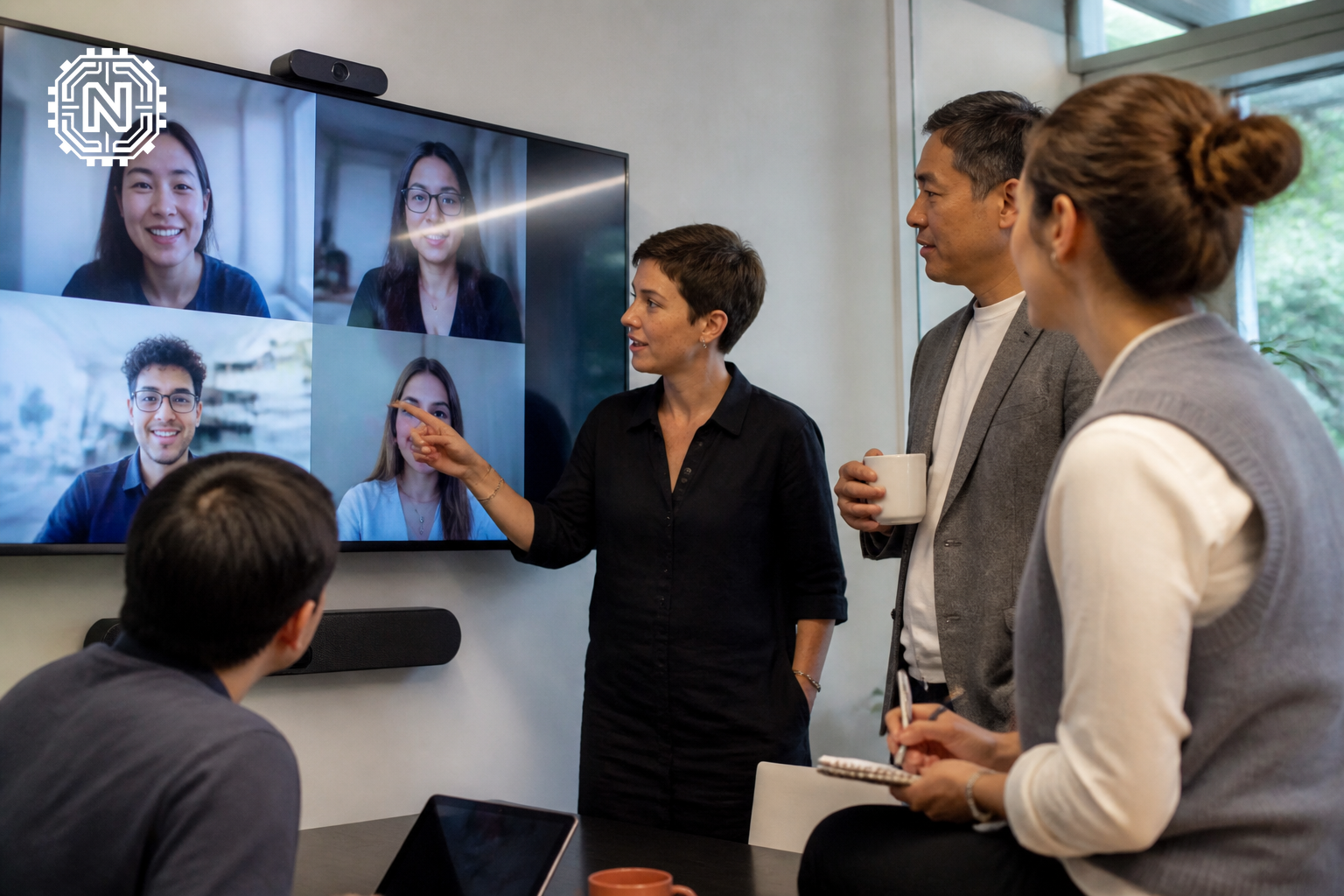 Team collaborating using a video conferencing application