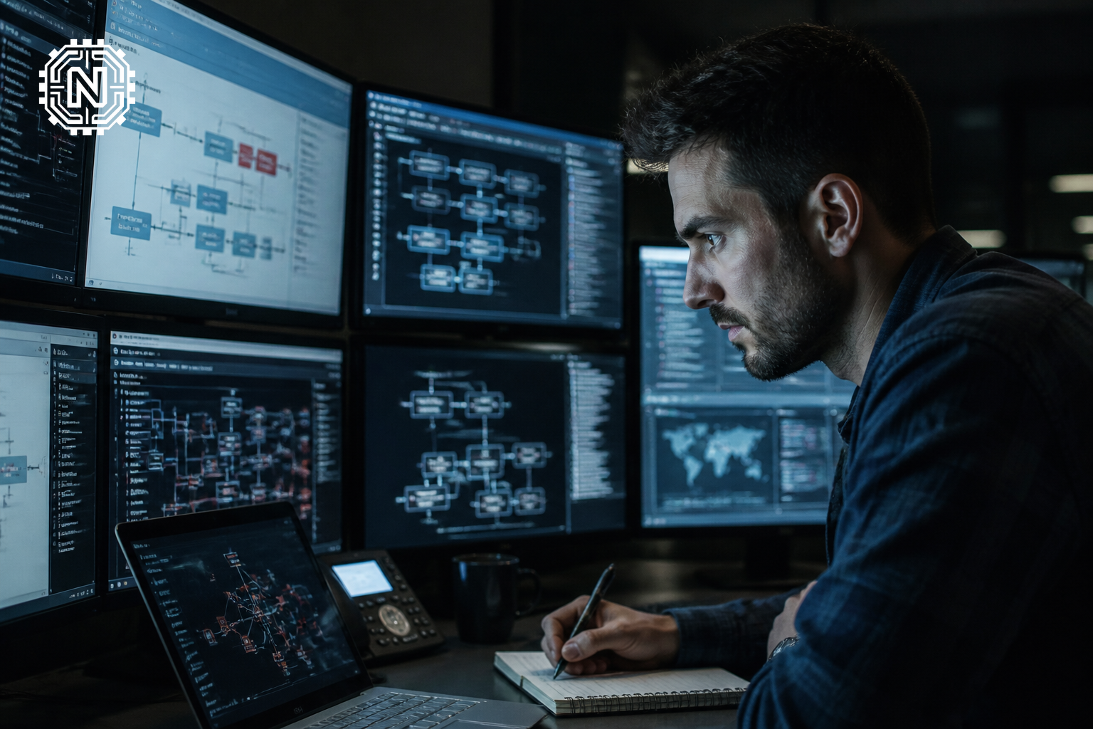 Cybersecurity analyst reviewing an incident response plan