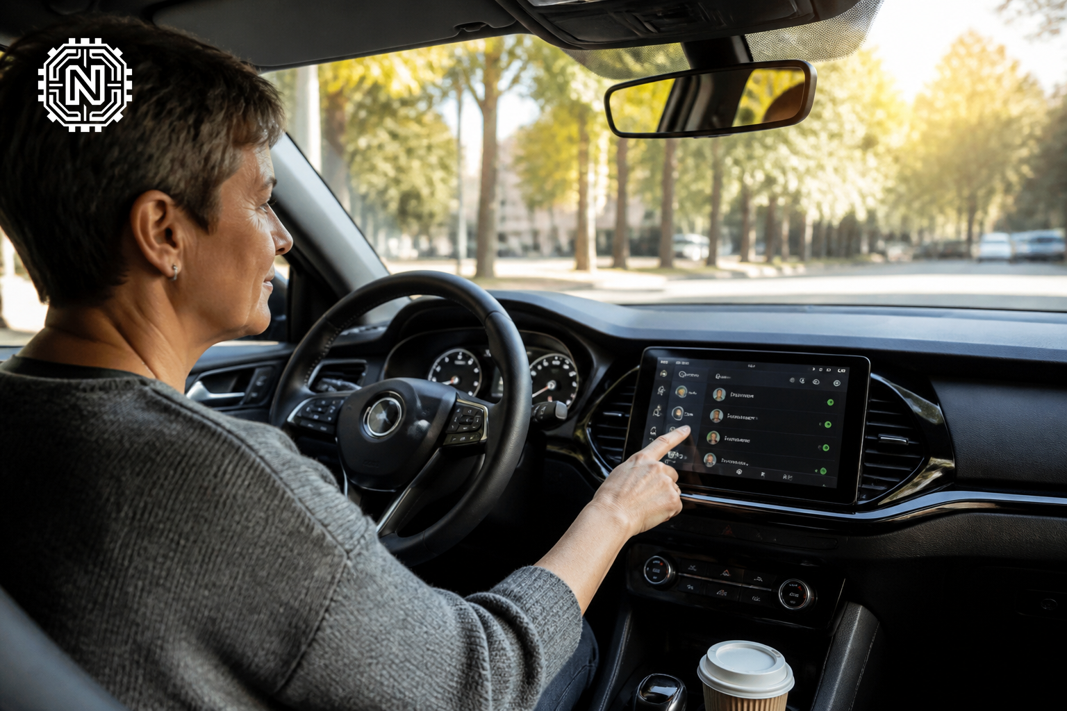 Driver using WhatsApp on CarPlay system