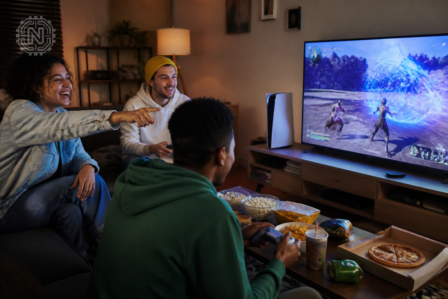 friends enjoying multiplayer gaming on the PS5 Pro
