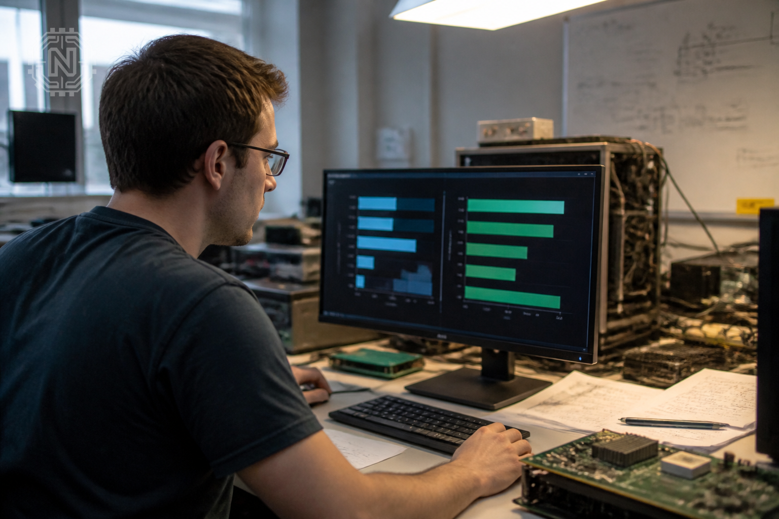 Engineer comparing AMD MI455X chips with Nvidia benchmarks