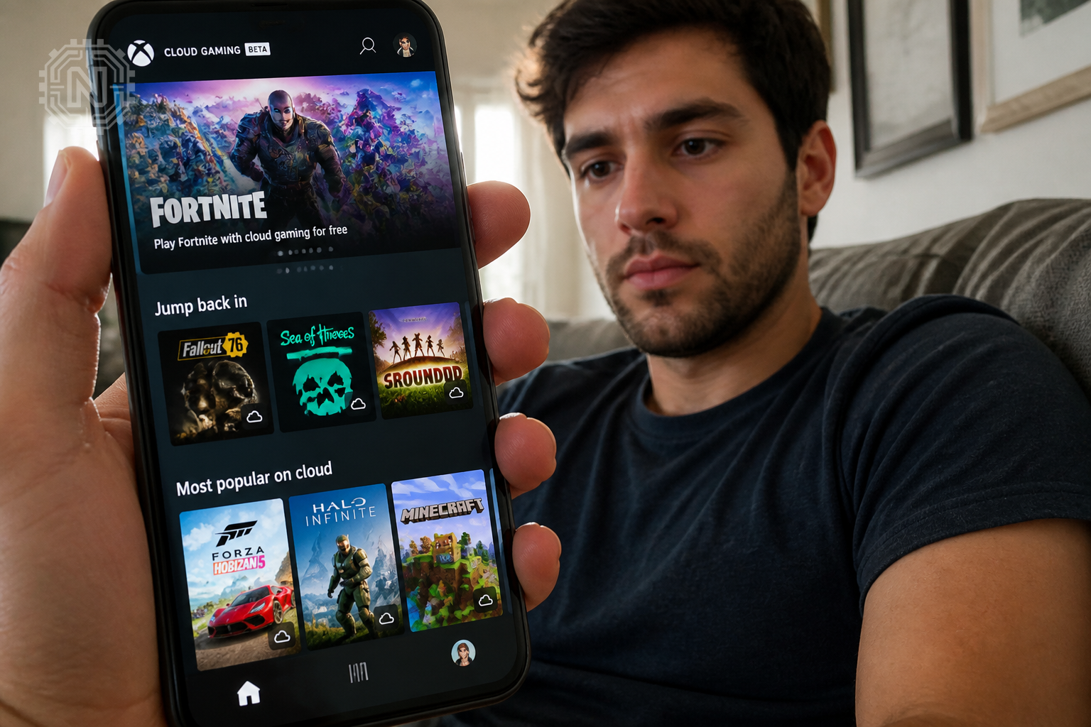 User navigating the ad-supported Xbox Cloud Gaming interface