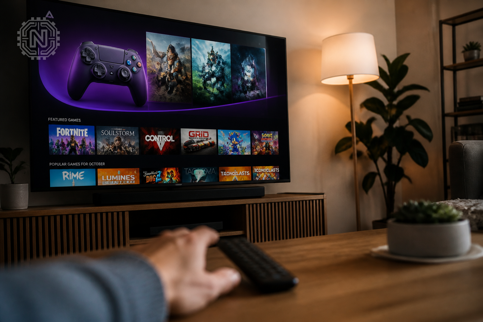 Luna cloud gaming interface displayed on a TV screen