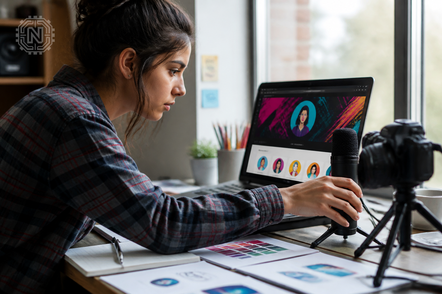 Creating branding for a YouTube channel on a laptop
