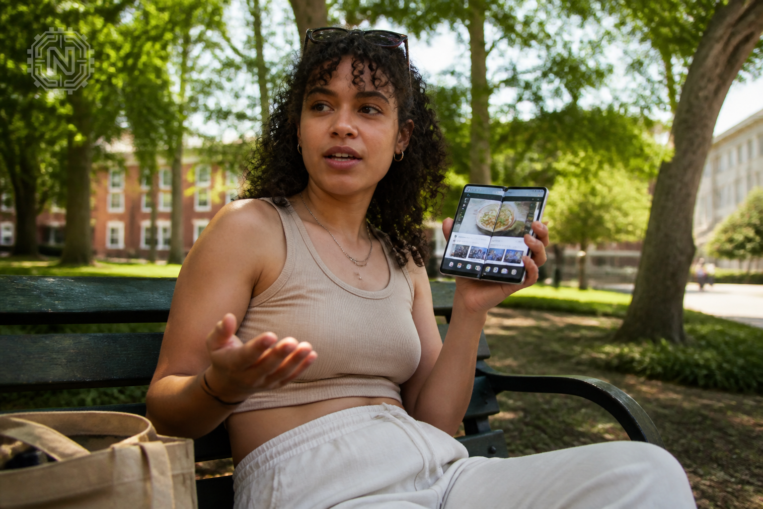 Pros and cons of Samsung Galaxy Z Fold 5 in a park