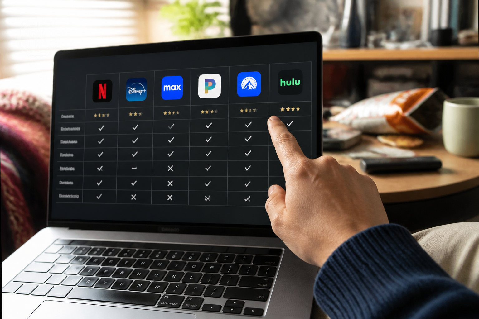 Comparing features of top streaming services on a laptop