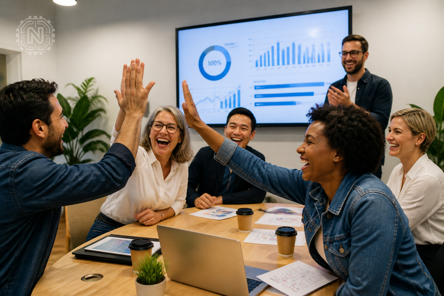 team benefits from using productivity software in celebration