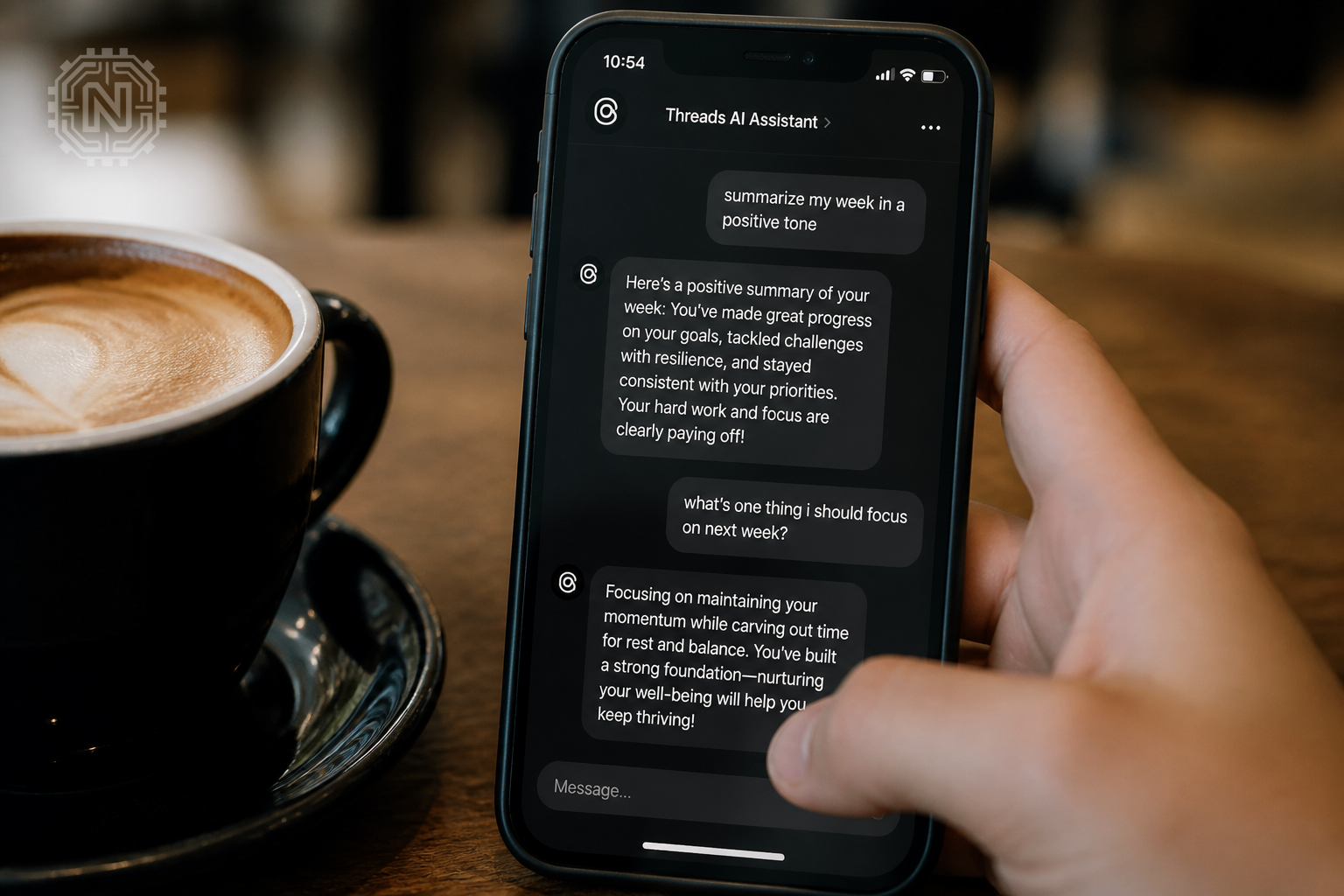 User interacting with Threads AI Assistant on their smartphone
