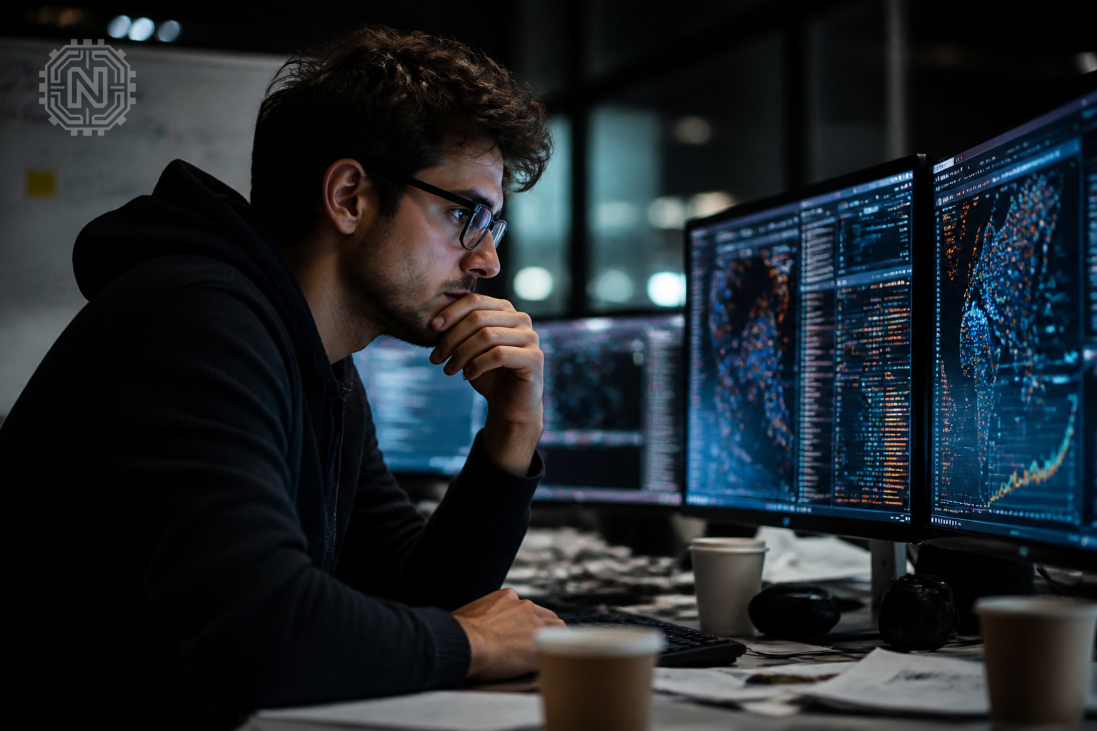 Analyst reviewing features of the AI cybersecurity model