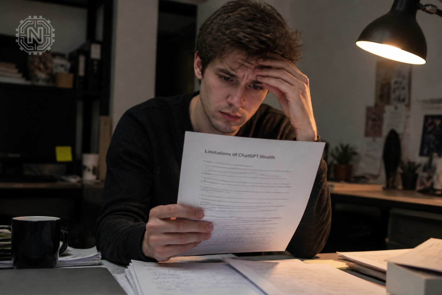 Person reviewing limitations of ChatGPT Health at a desk