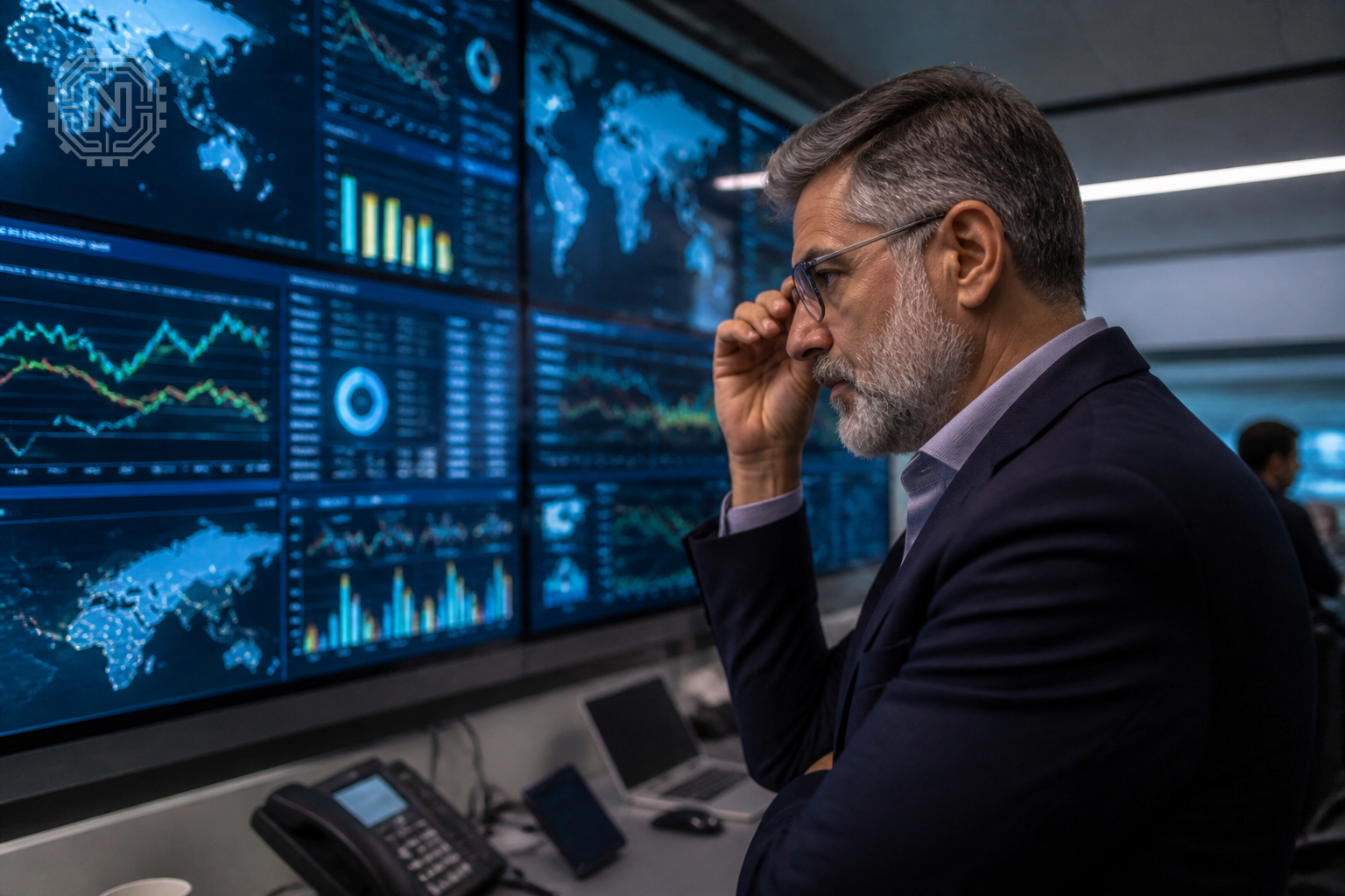 Logistics manager using AI analytics for supply chain
