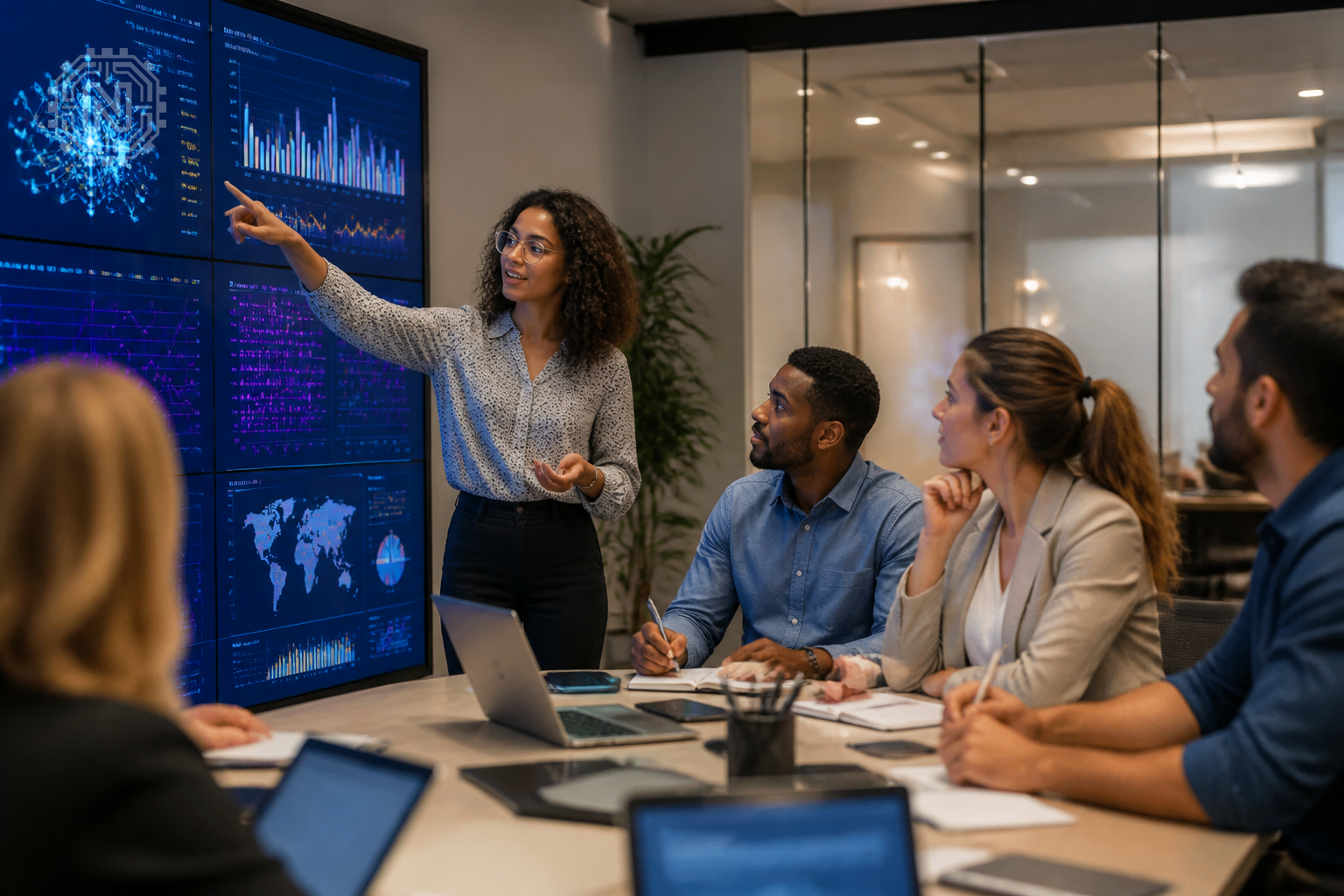 Team discussing AI benefits in supply chain management