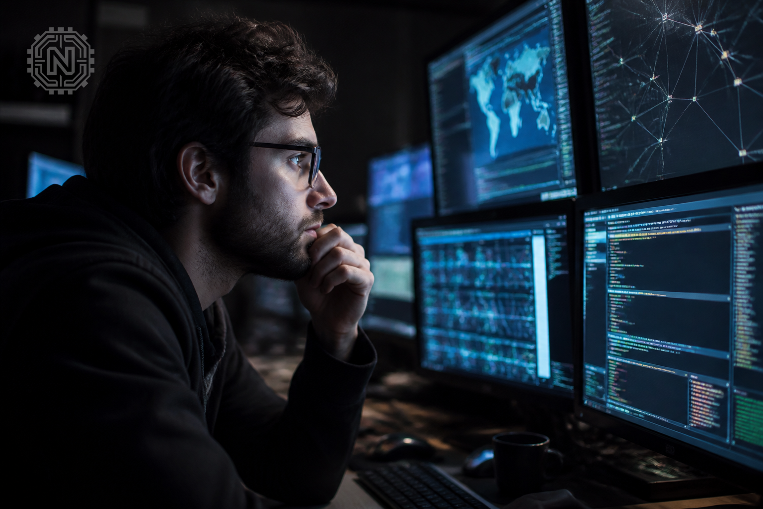 Cybersecurity strategies in action at a workstation