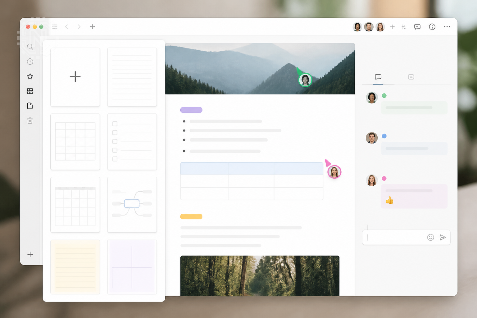 screenshot of a note-taking app displaying collaboration features