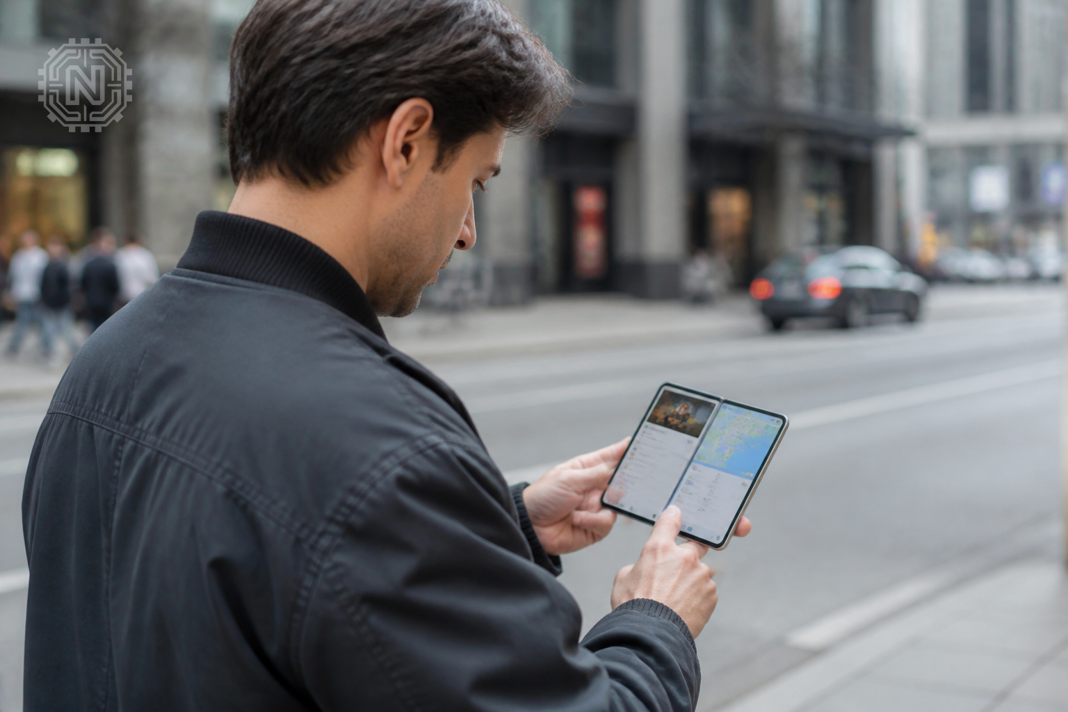 User multitasking on a foldable smartphone in 2026
