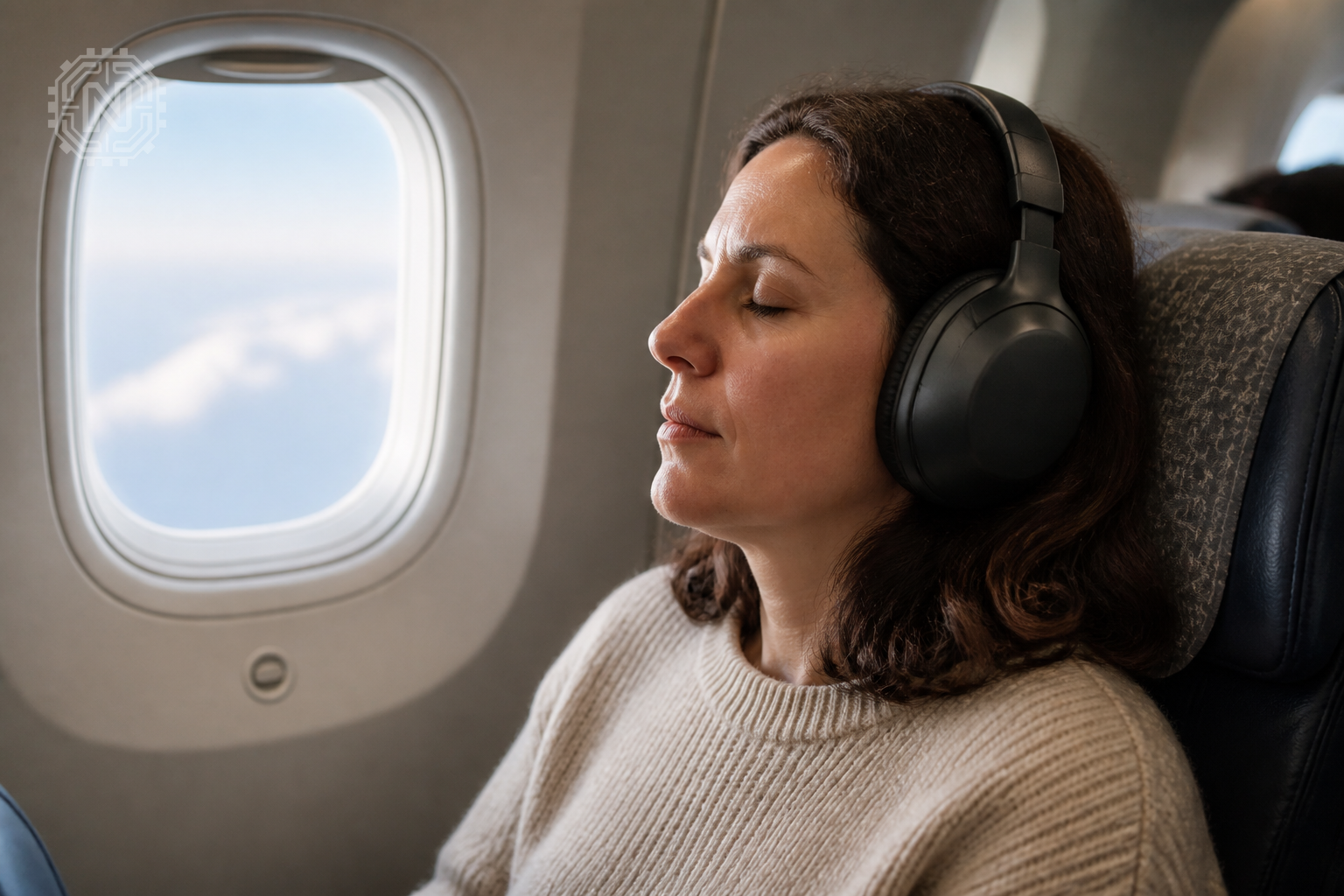 User enjoying noise cancellation on Sony WH-1000XM6 headphones