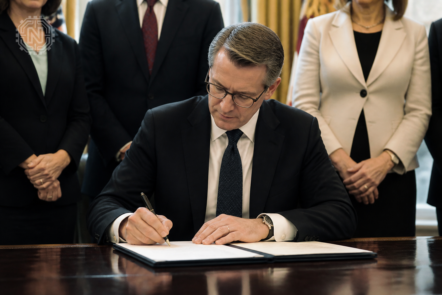 government official signing AI regulation law in 2026