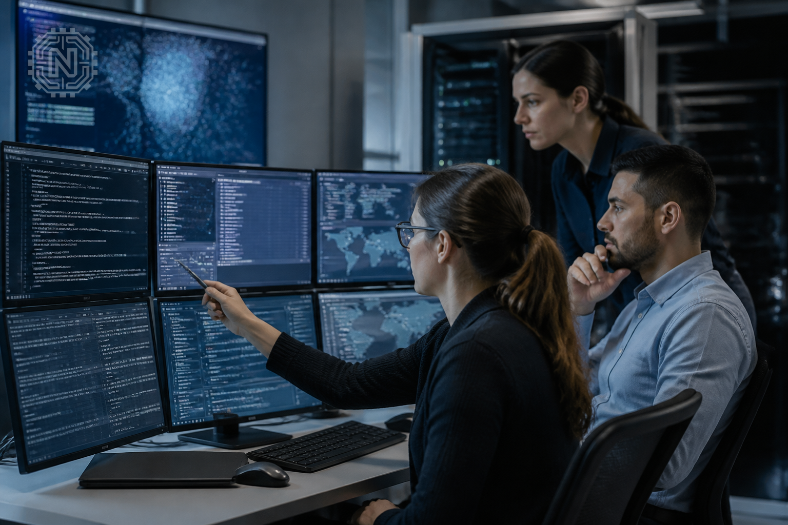 Cybersecurity researchers monitoring AI behavior in a lab environment