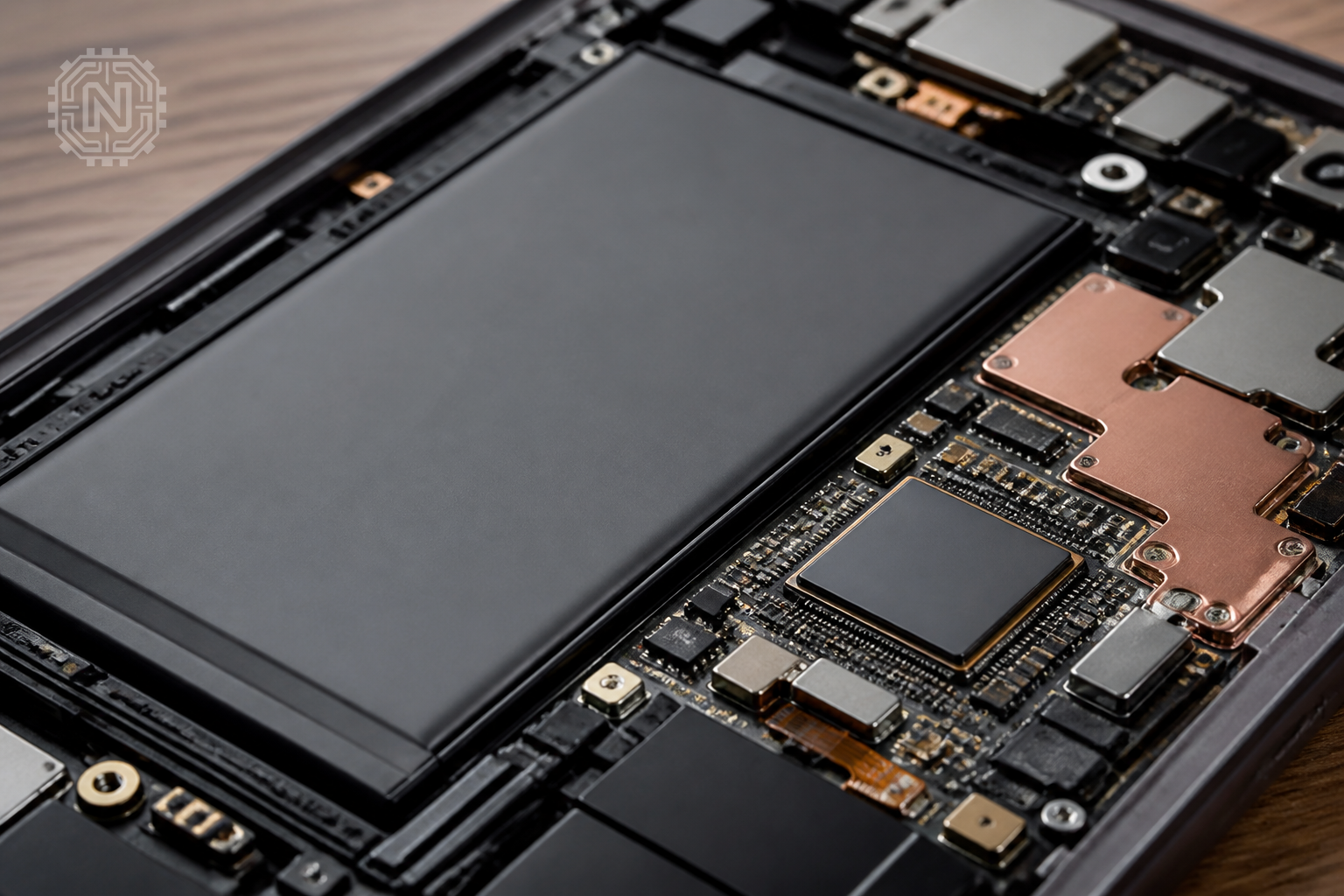 Internal view of Redmi 17 5G showing battery and processor