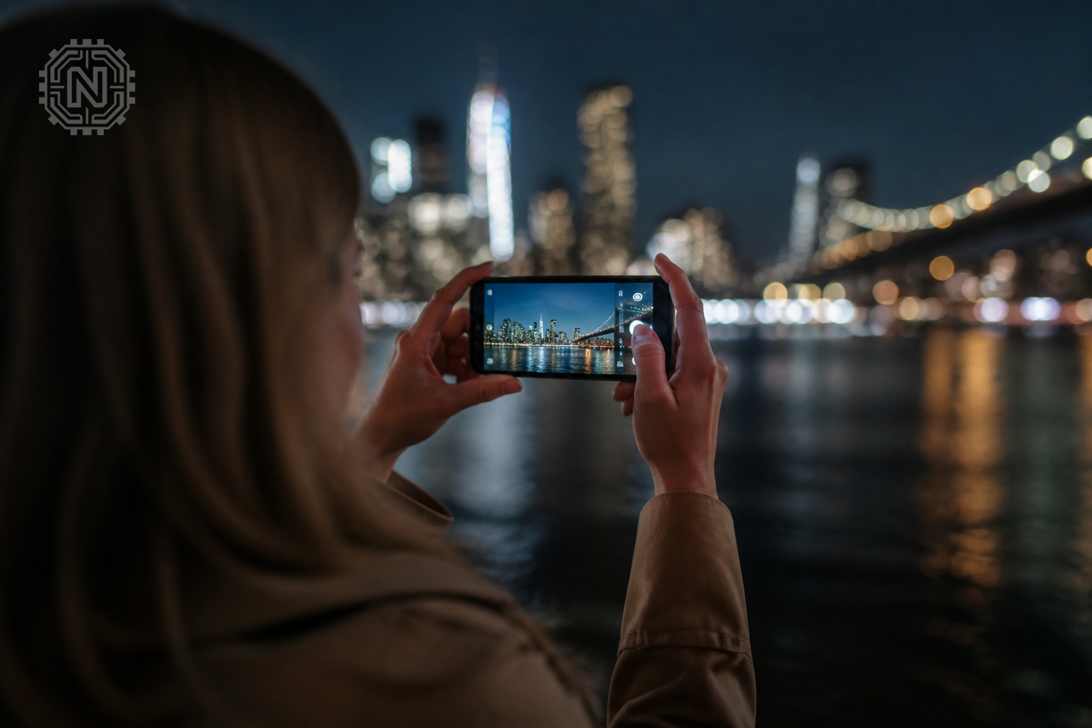 Smartphone capturing low-light photo using AI enhancement in 2026