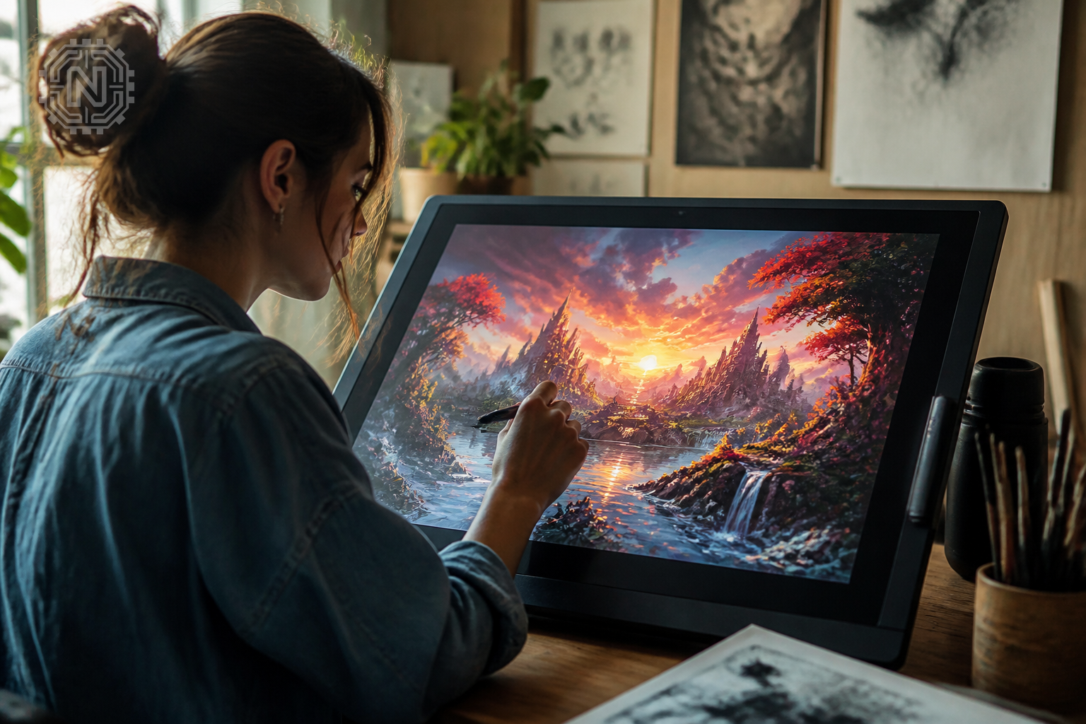 Artist working with AI art platform in 2026