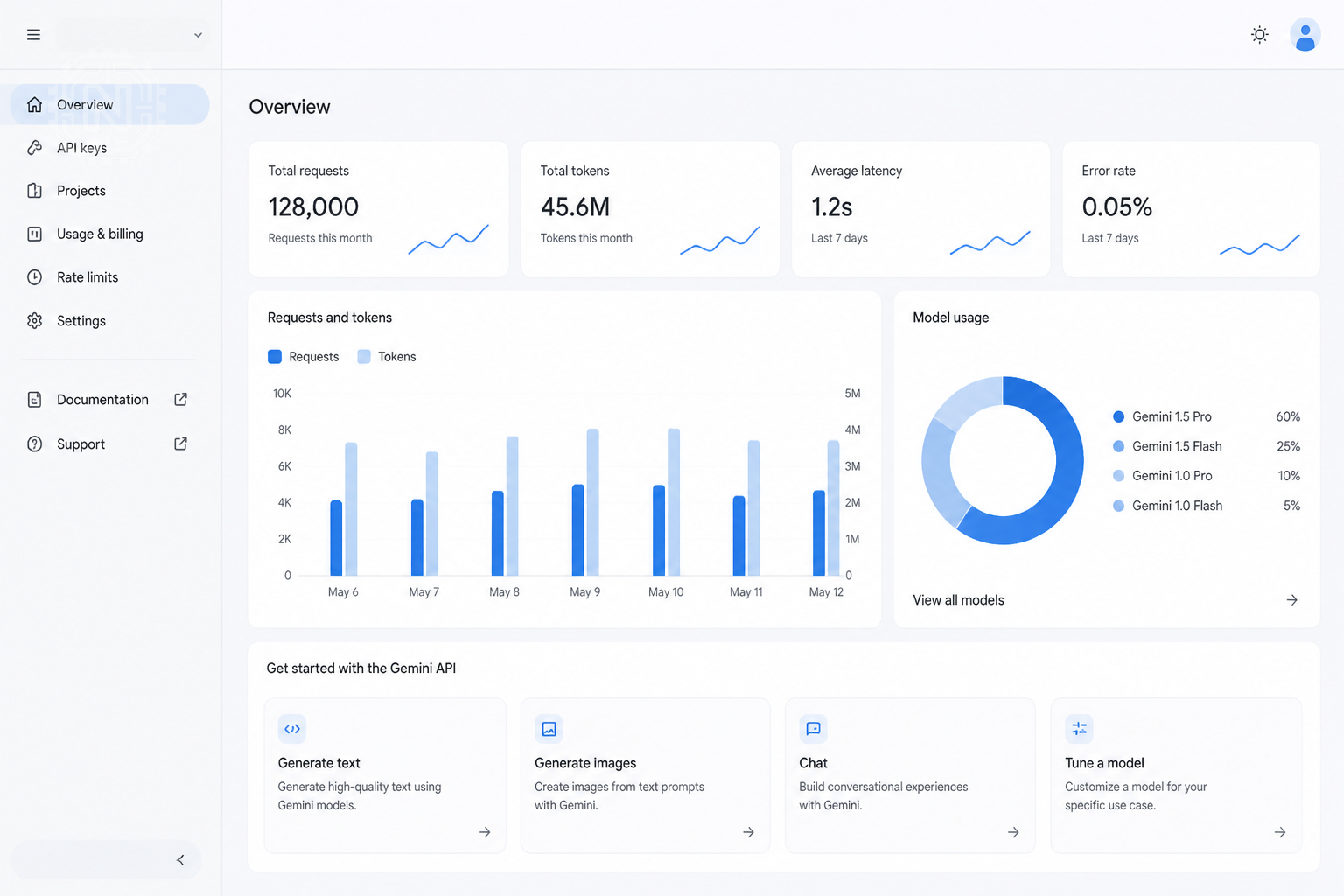 Google Gemini API dashboard for student developers