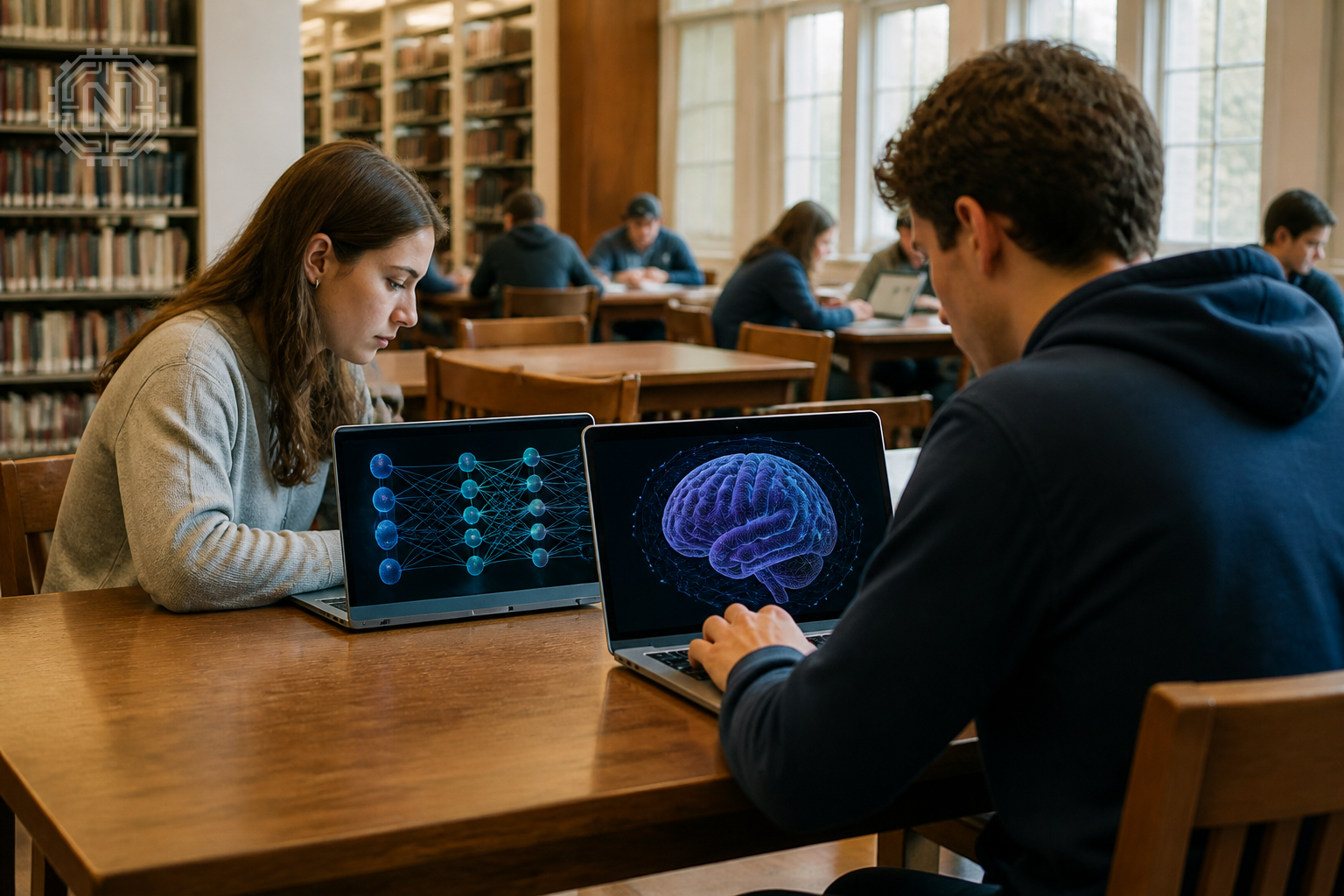 Students accessing Google Gemini AI tools in a library setting