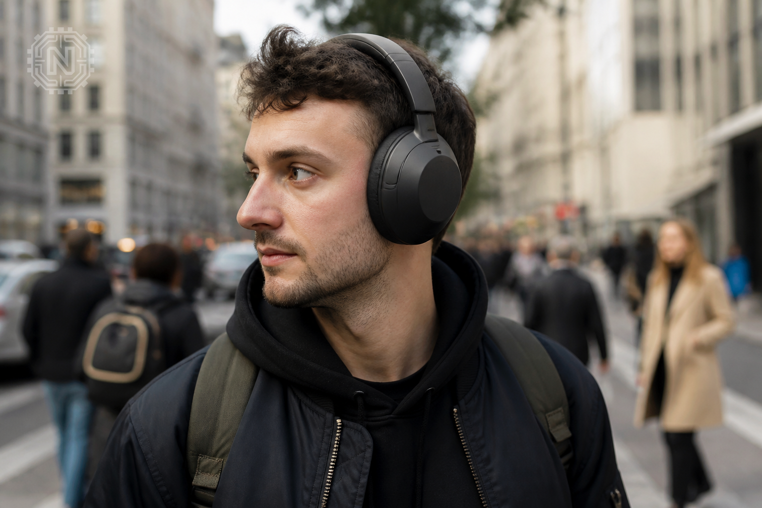Person enjoying noise cancellation with Sony WH-1000XM7 headphones