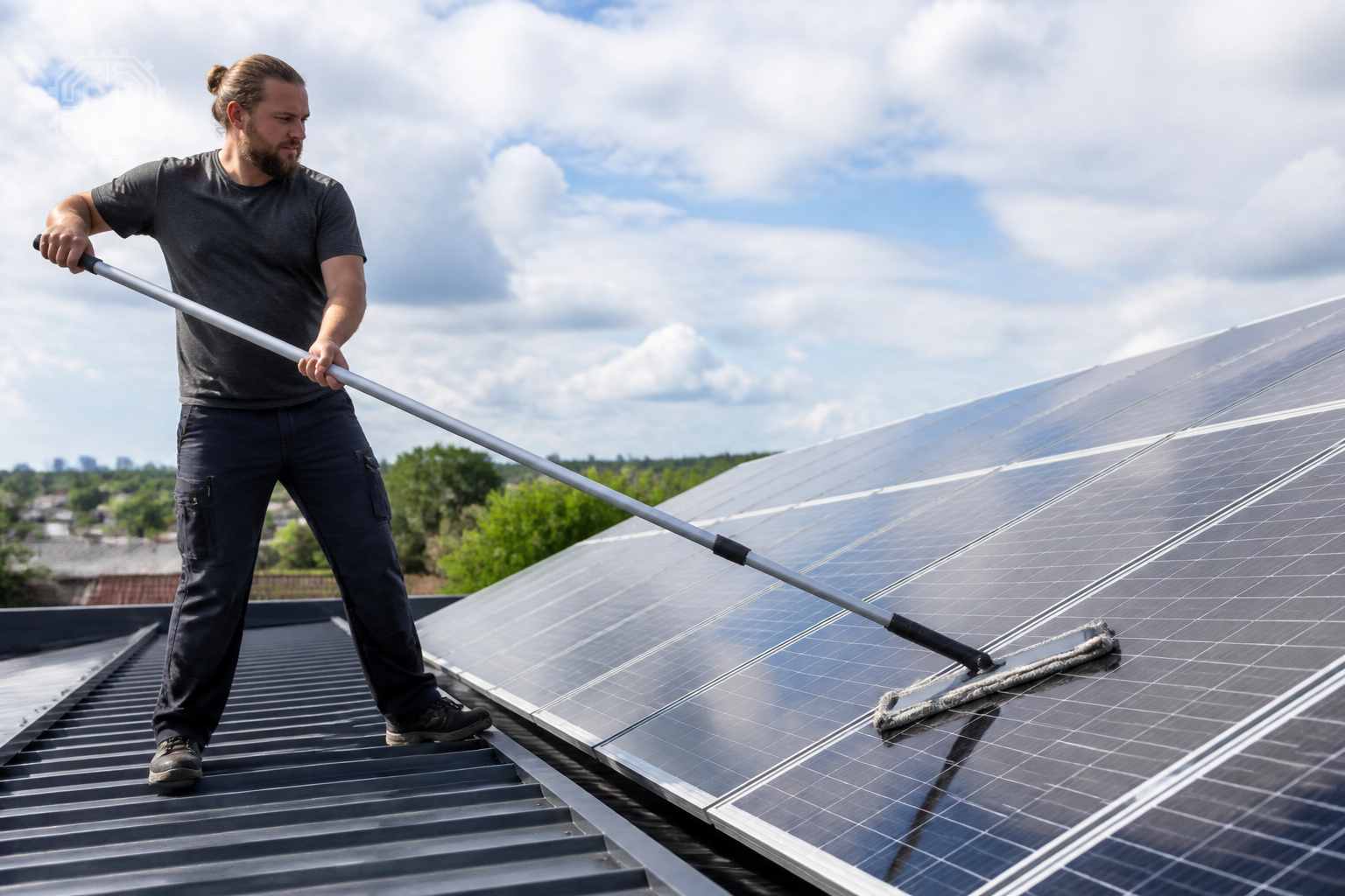 solar panel cleaning with extendable tool in 2026