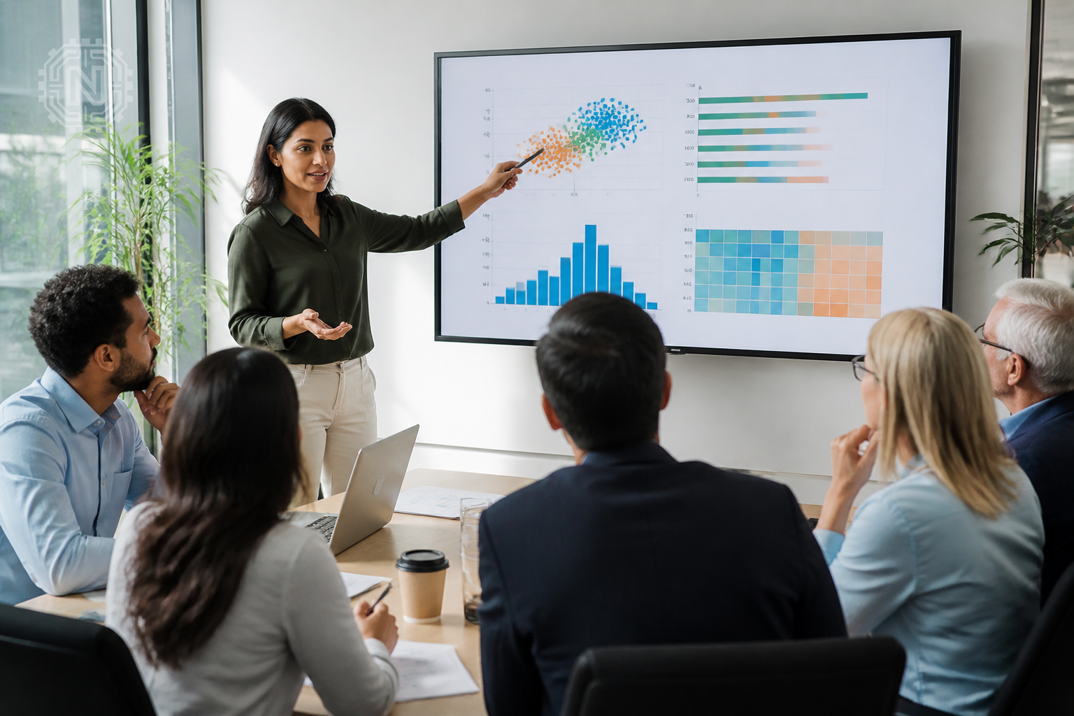 Data scientist explaining AI interpretability with visual tools