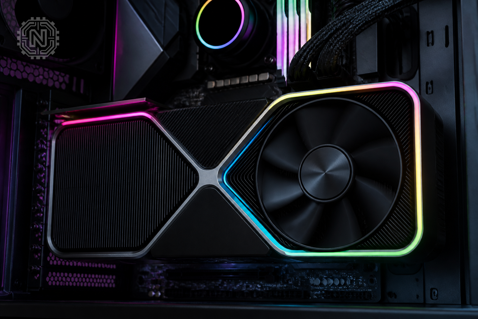NVIDIA RTX 5090 graphics card showcasing advanced cooling and lighting features