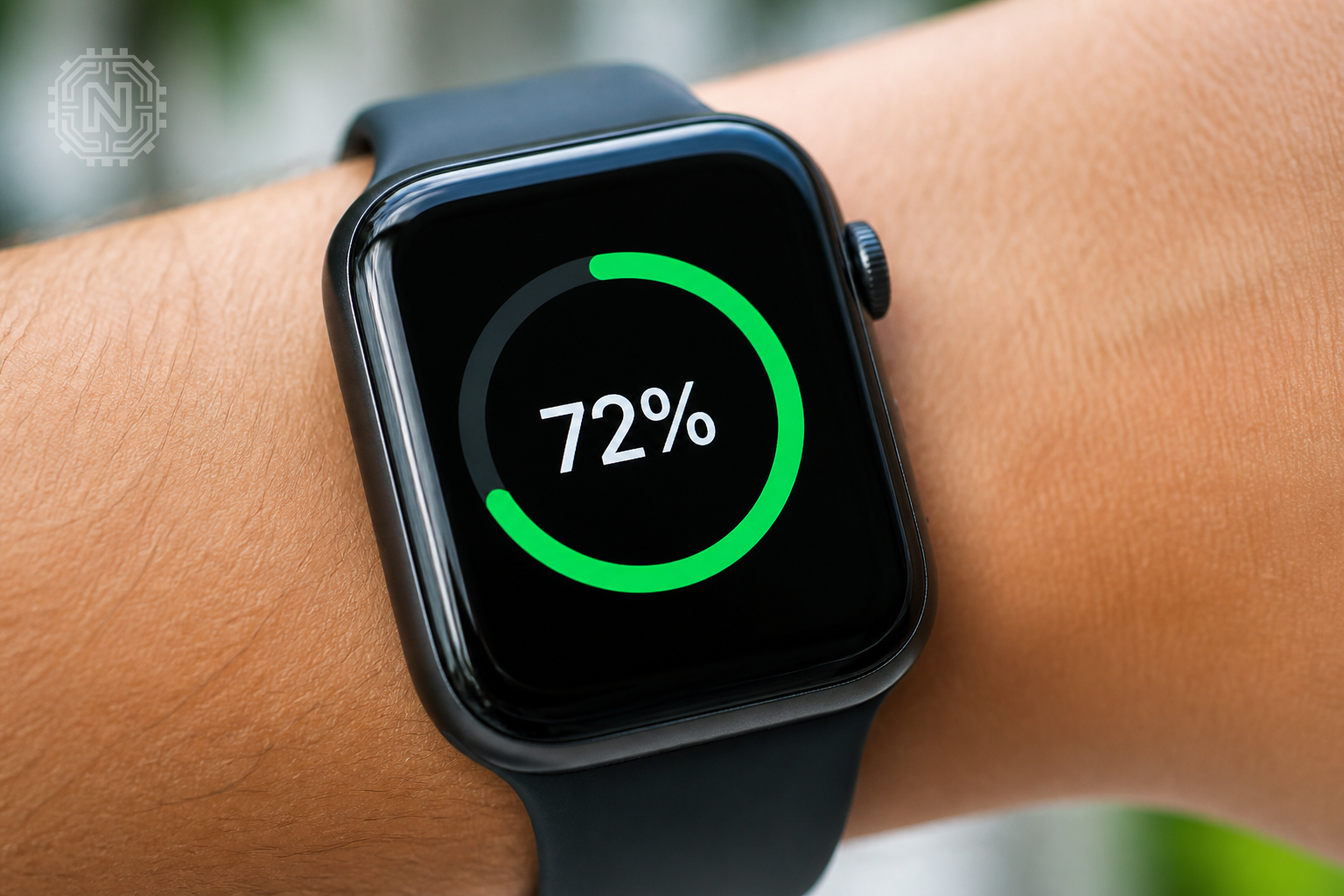 Smartwatch screen showing battery percentage and usage details