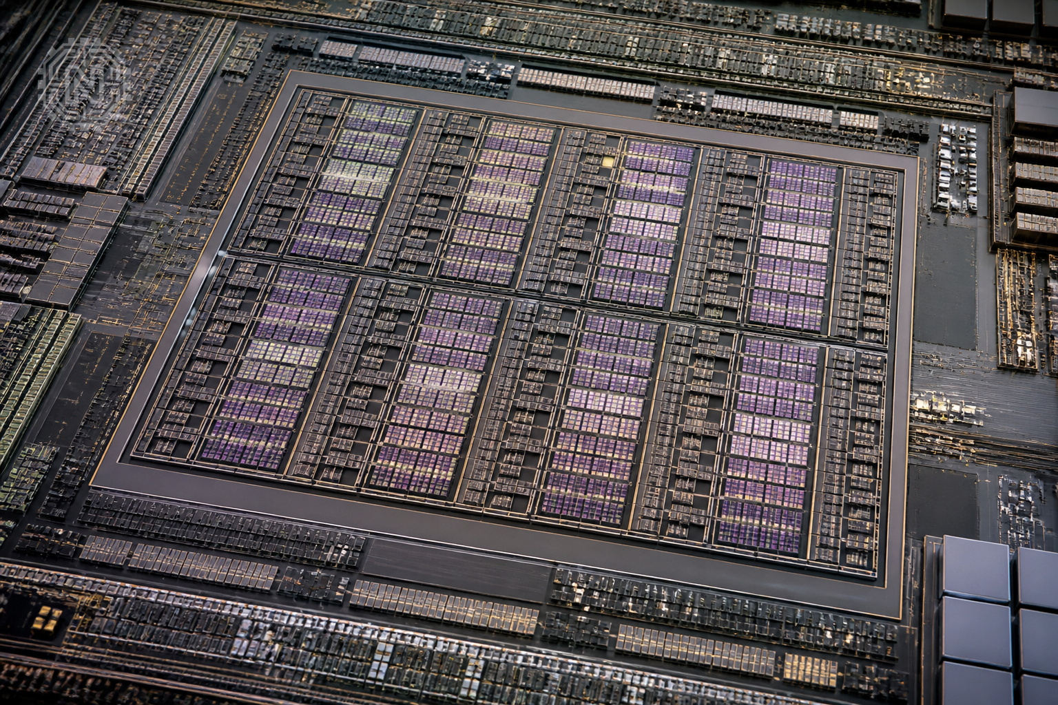 AI chip schematic with tensor cores and architecture