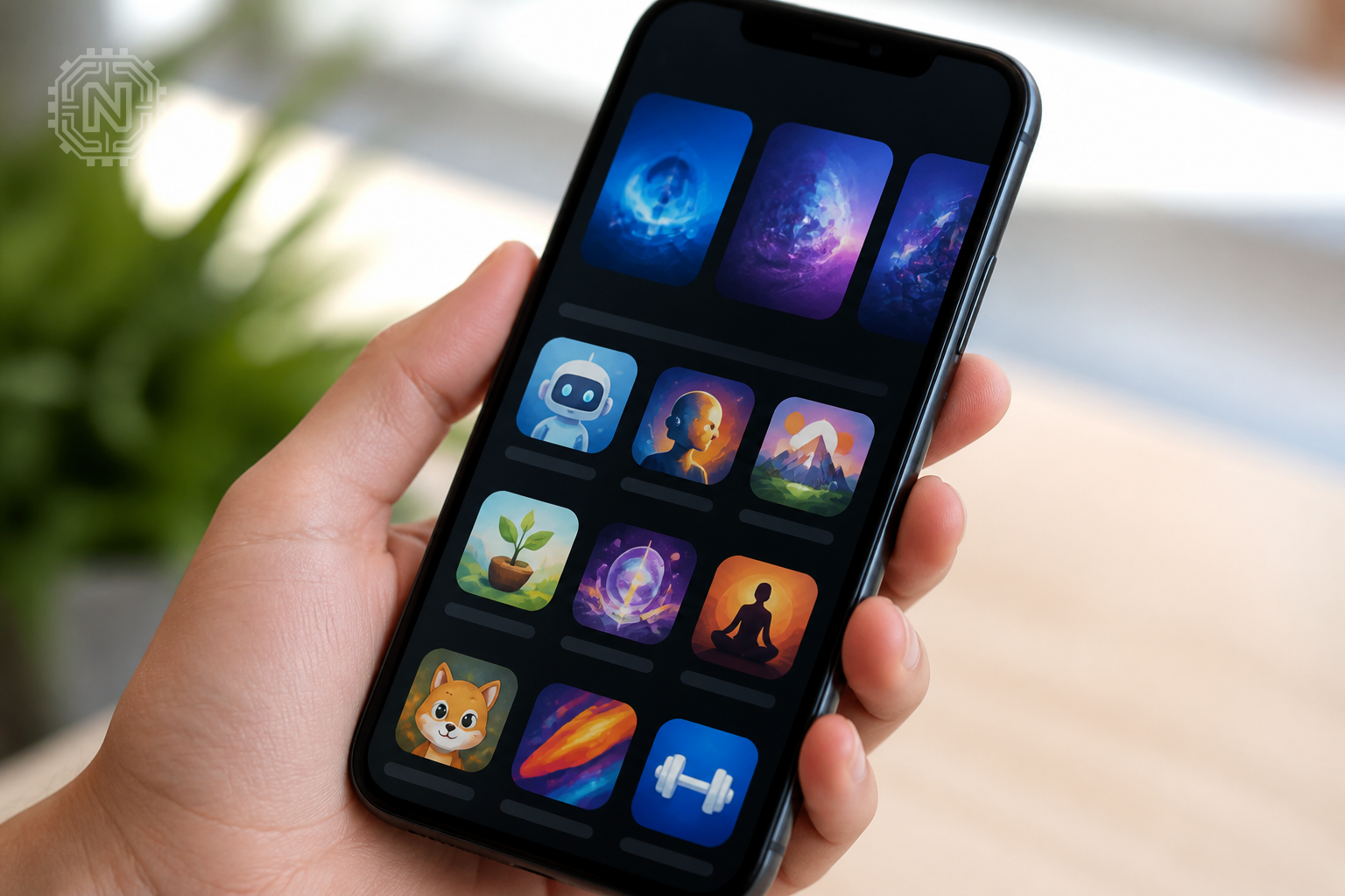 Smartphone screen with AI app recommendations
