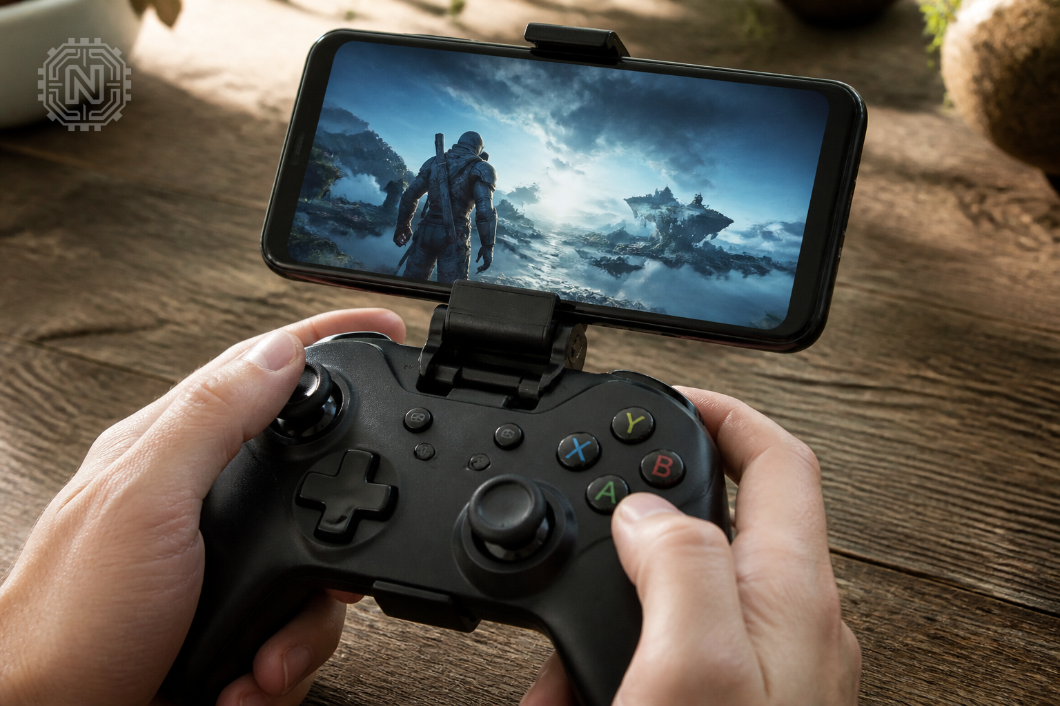 Smartphone with cloud gaming app interface in 2026