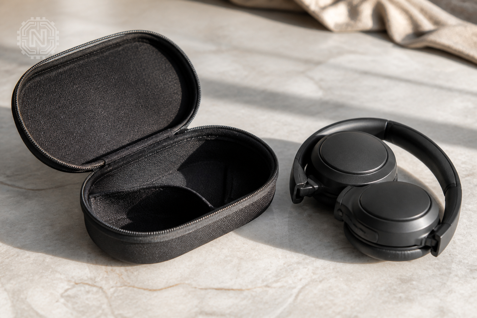 Foldable Sony WH-1000XM7 headphones with carrying case