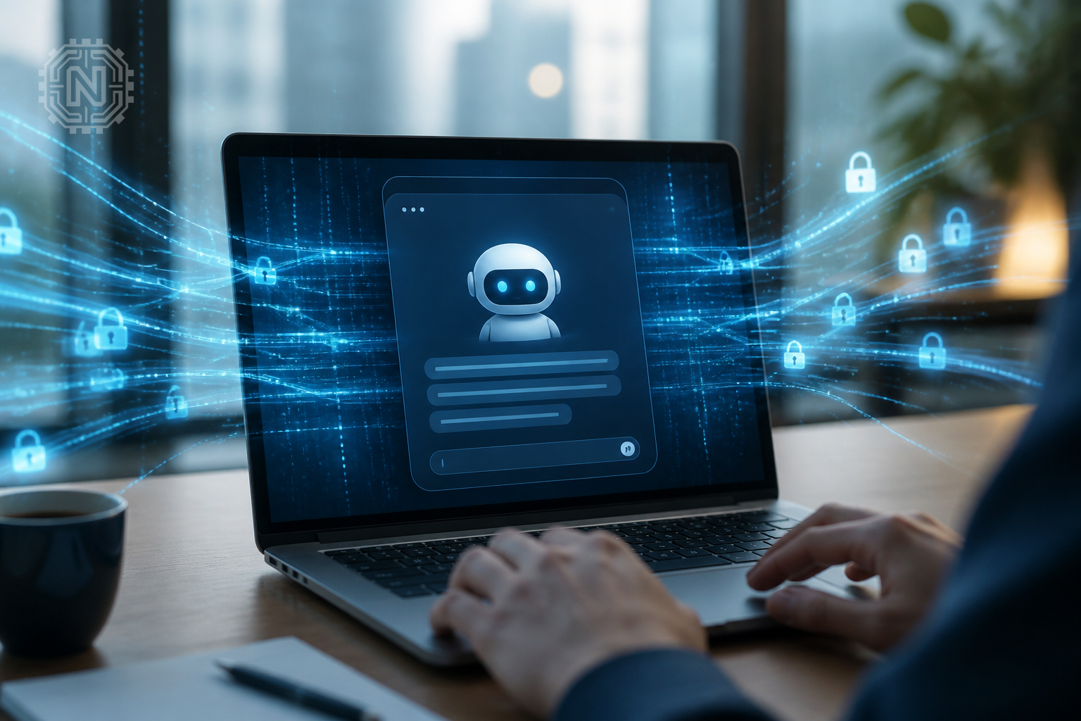 Encrypted data streams protecting AI chatbot information