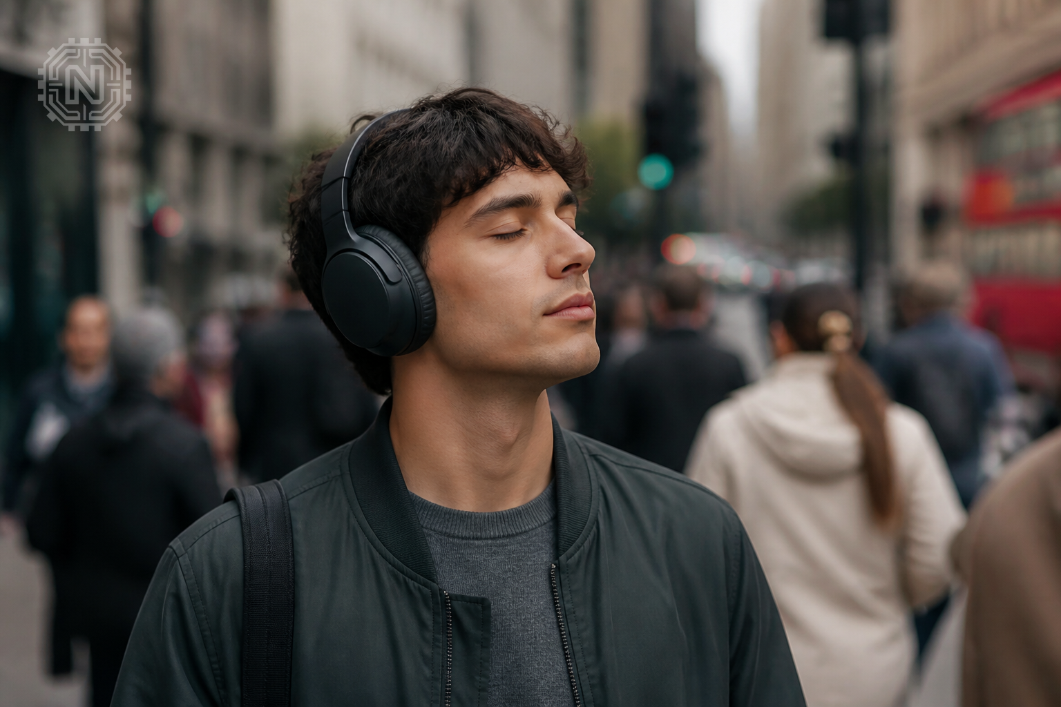 User enjoying noise-canceling Sony headphones outdoors
