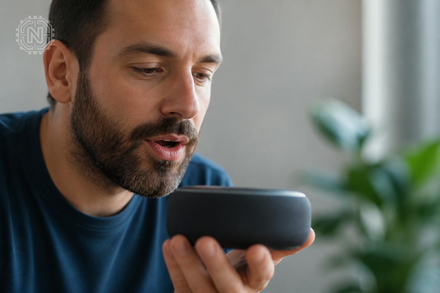 User engaging in voice search with AI-powered device in 2026