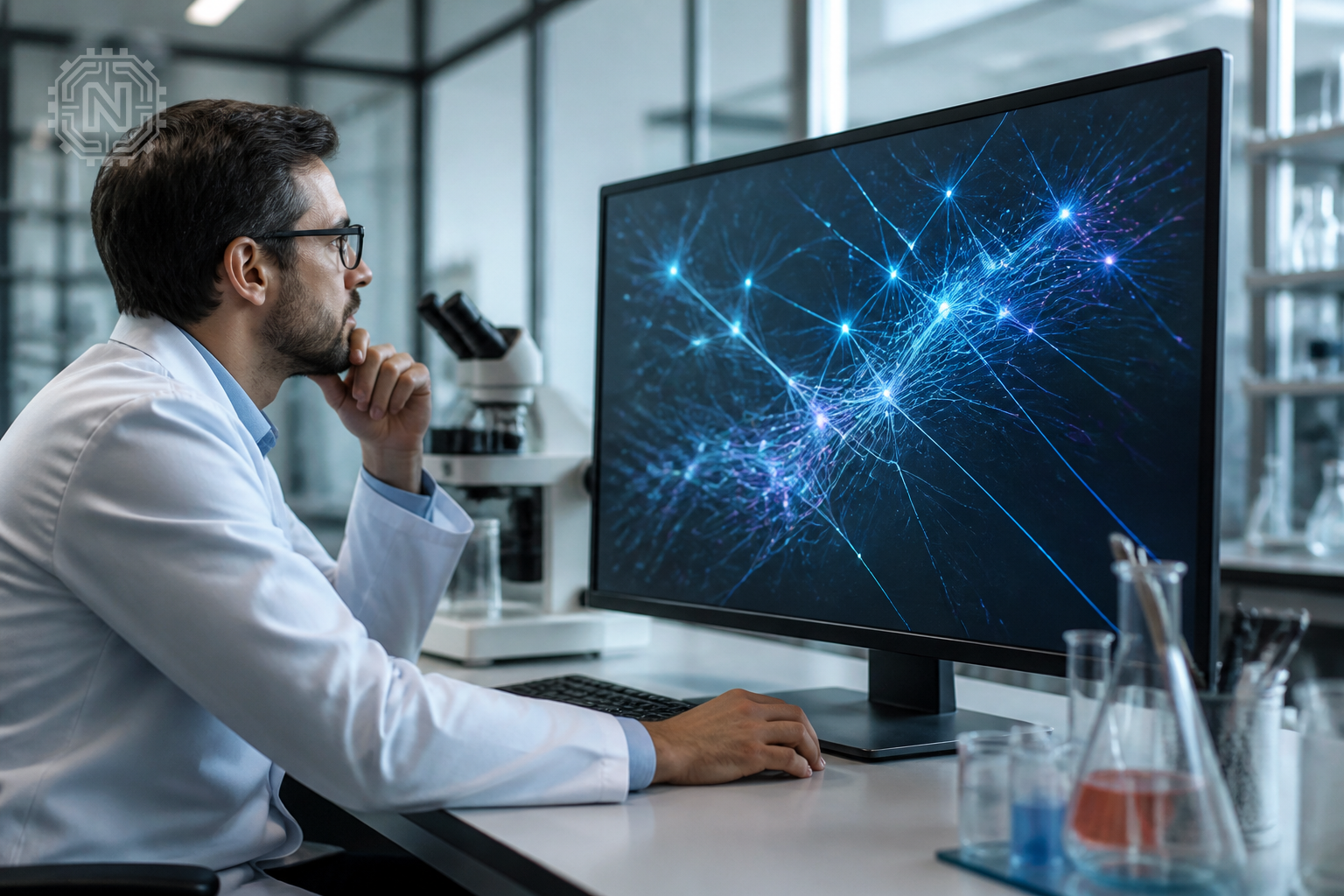 Scientist analyzing neural network training data in 2026