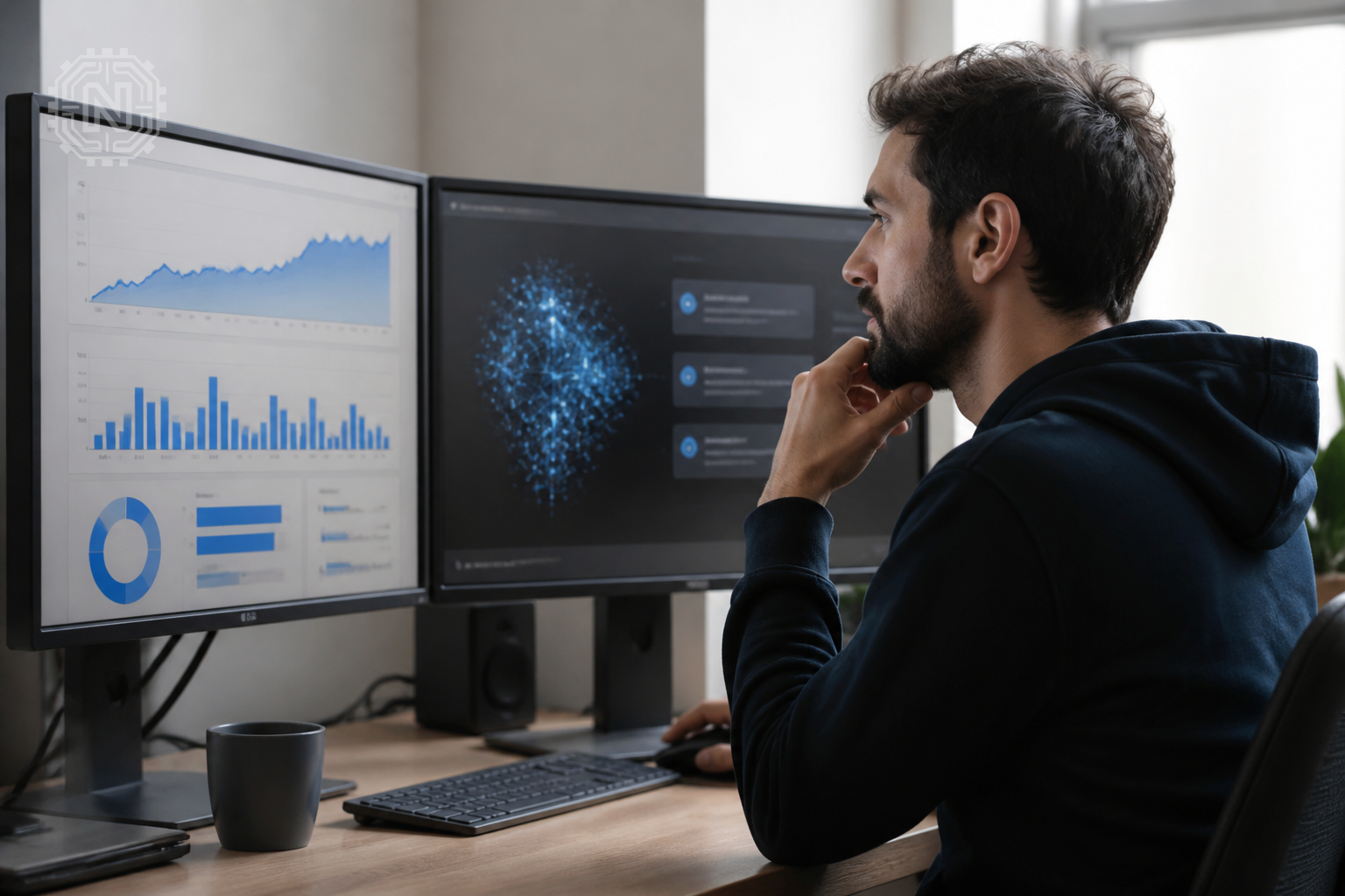 Developer analyzing app performance data with AI suggestions in 2026