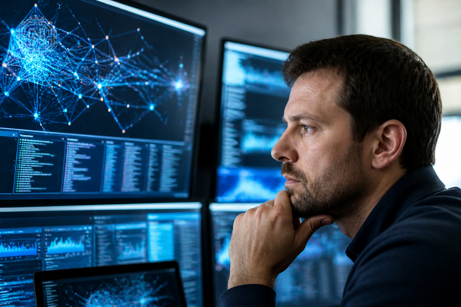 Cybersecurity analyst monitoring supply chain threats