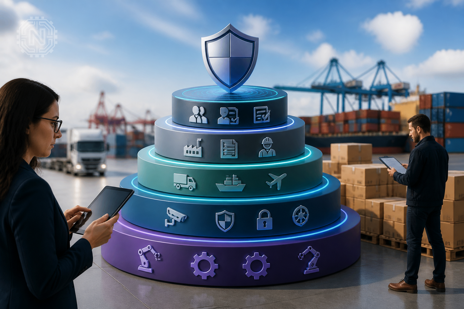 Supply chain security layered defense diagram